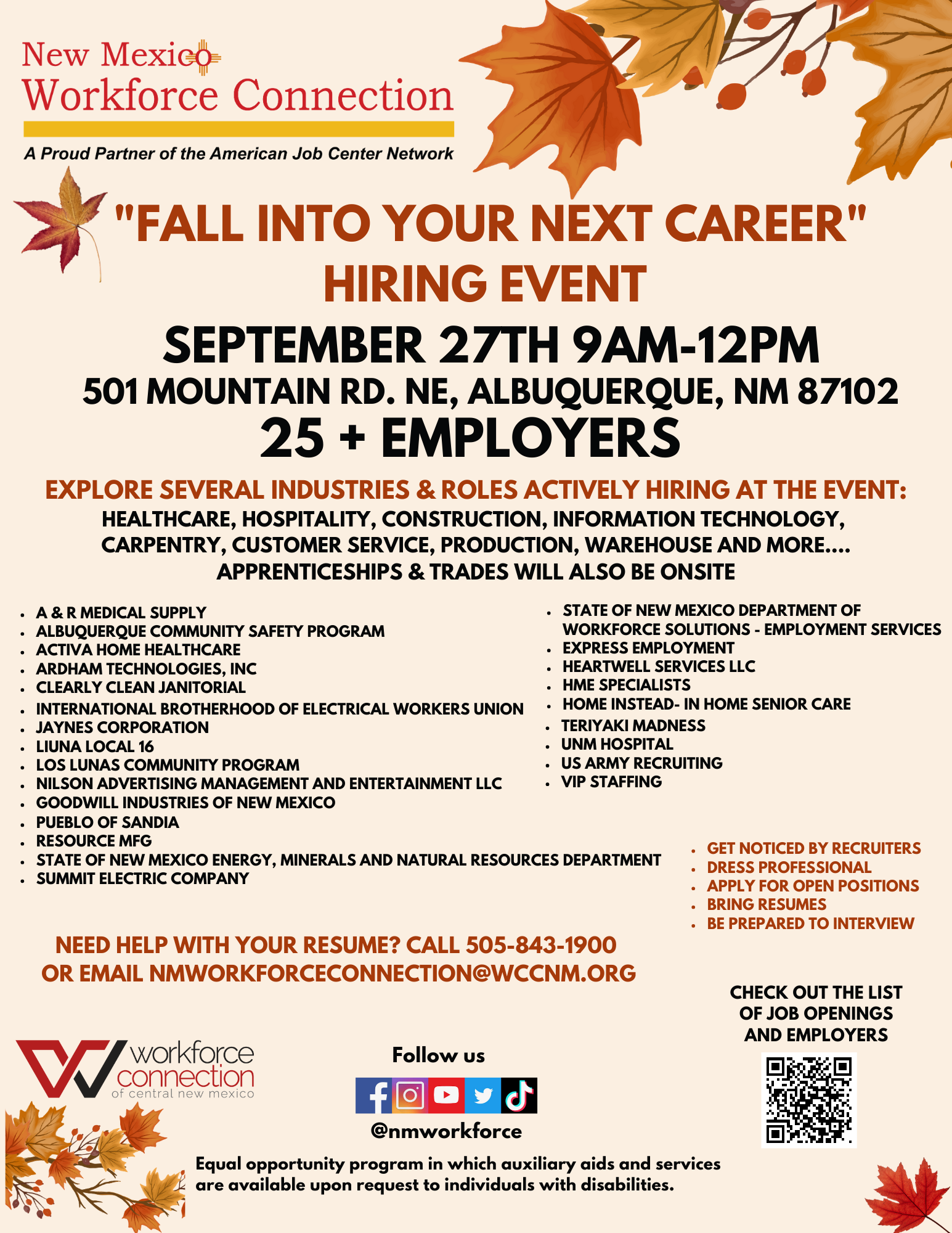Fall Into Your Next Career Hiring Event flyer