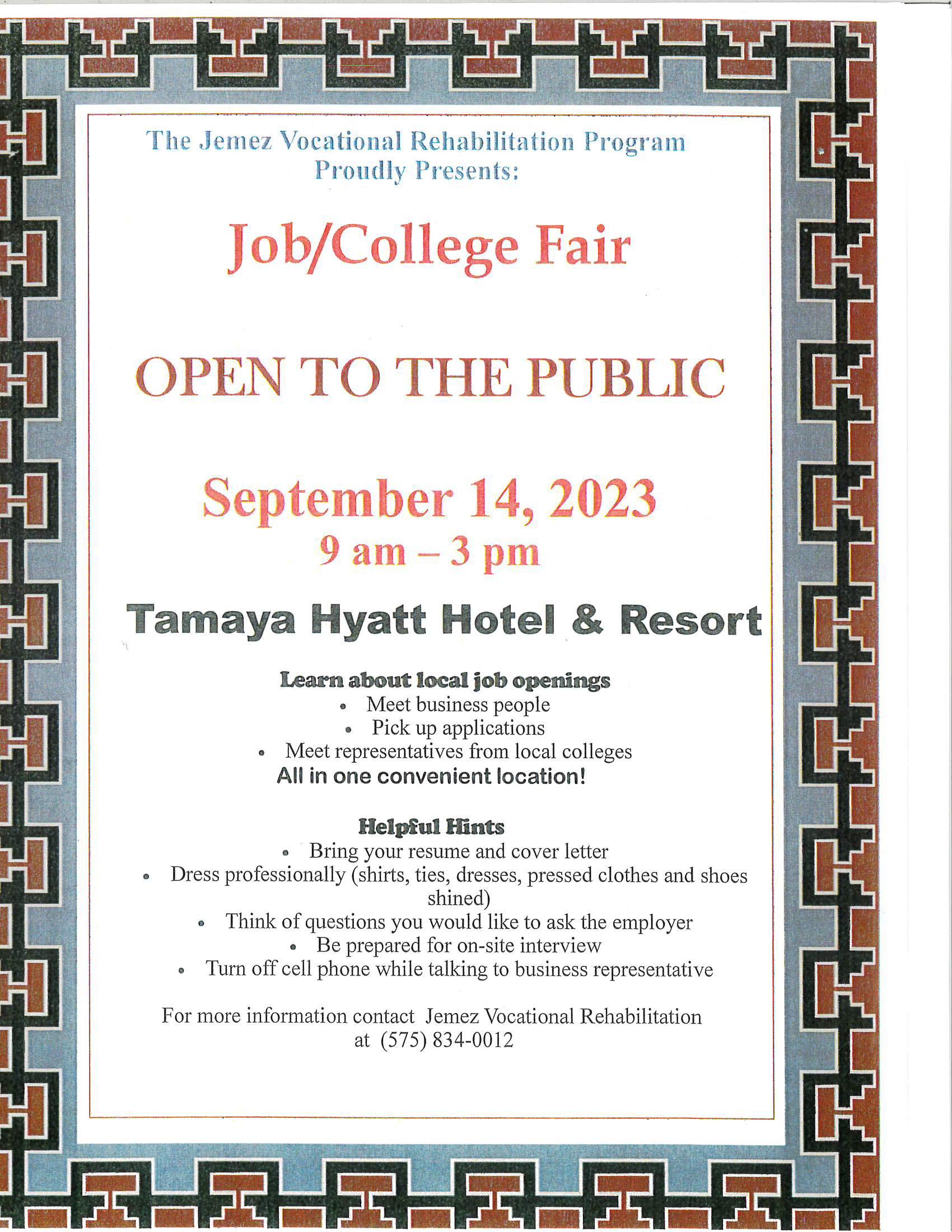 Jemez Vocational Rehabilitation Program presents: Job/College Fair flyer