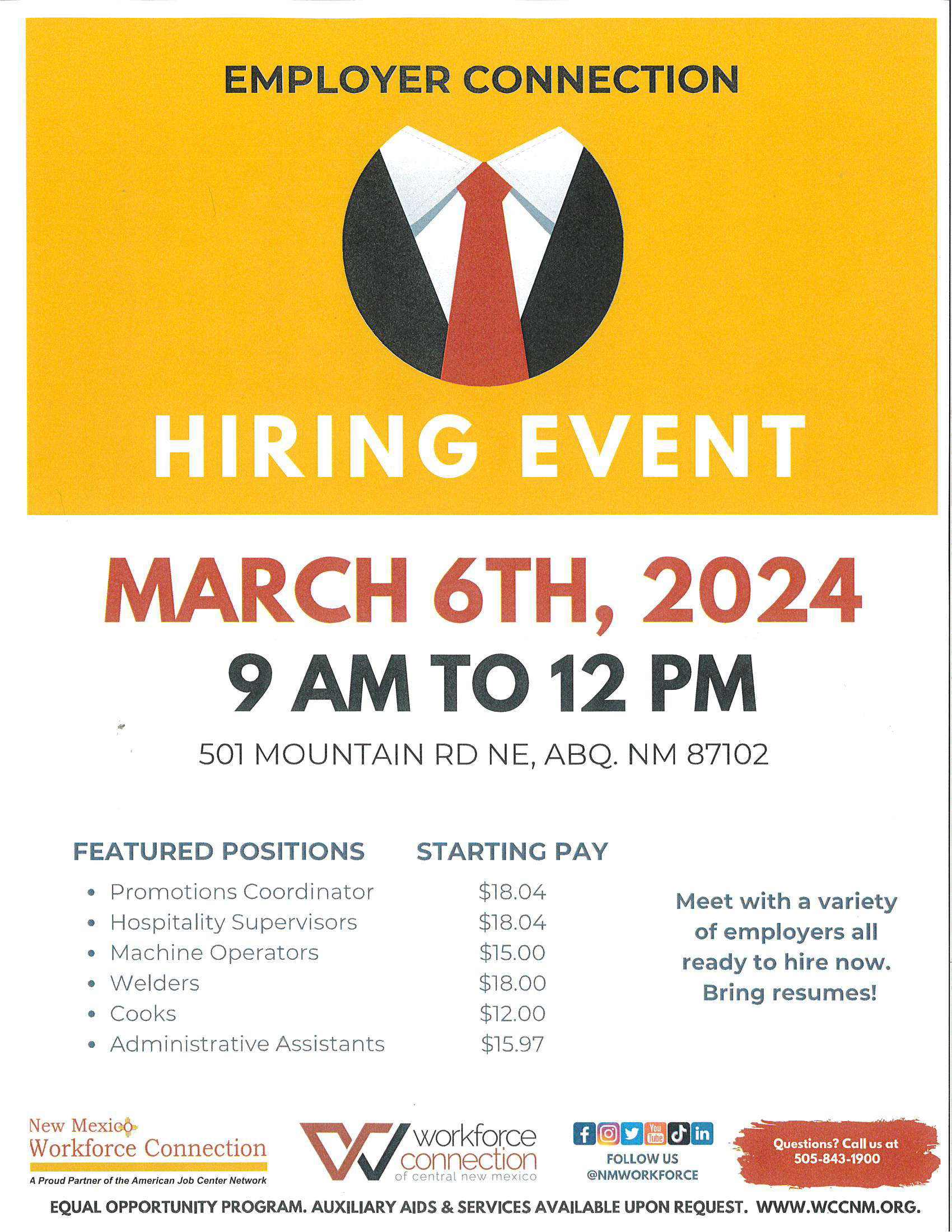 Employer Connection Hiring Event flyer