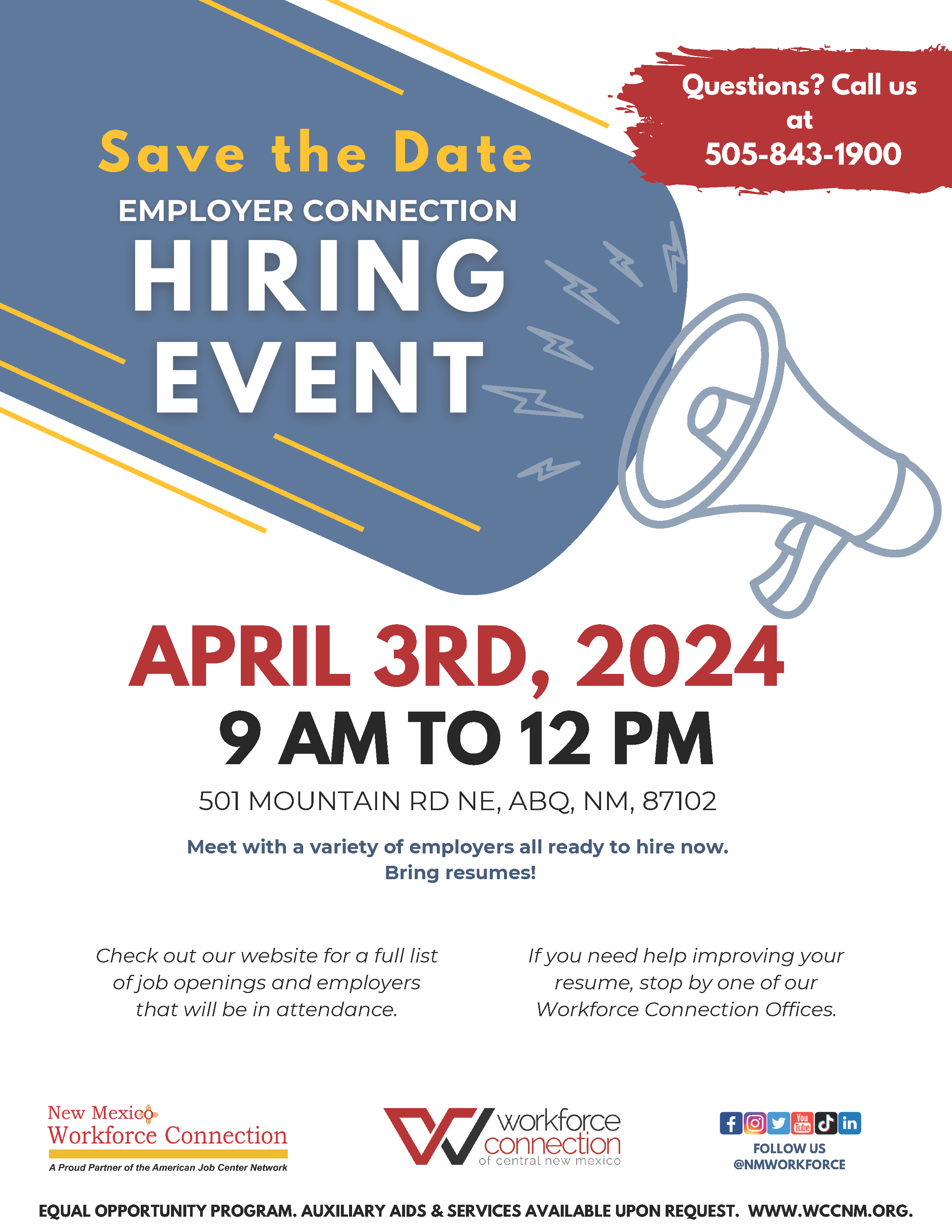 Save the Date Employer Connection Hiring Event flyer