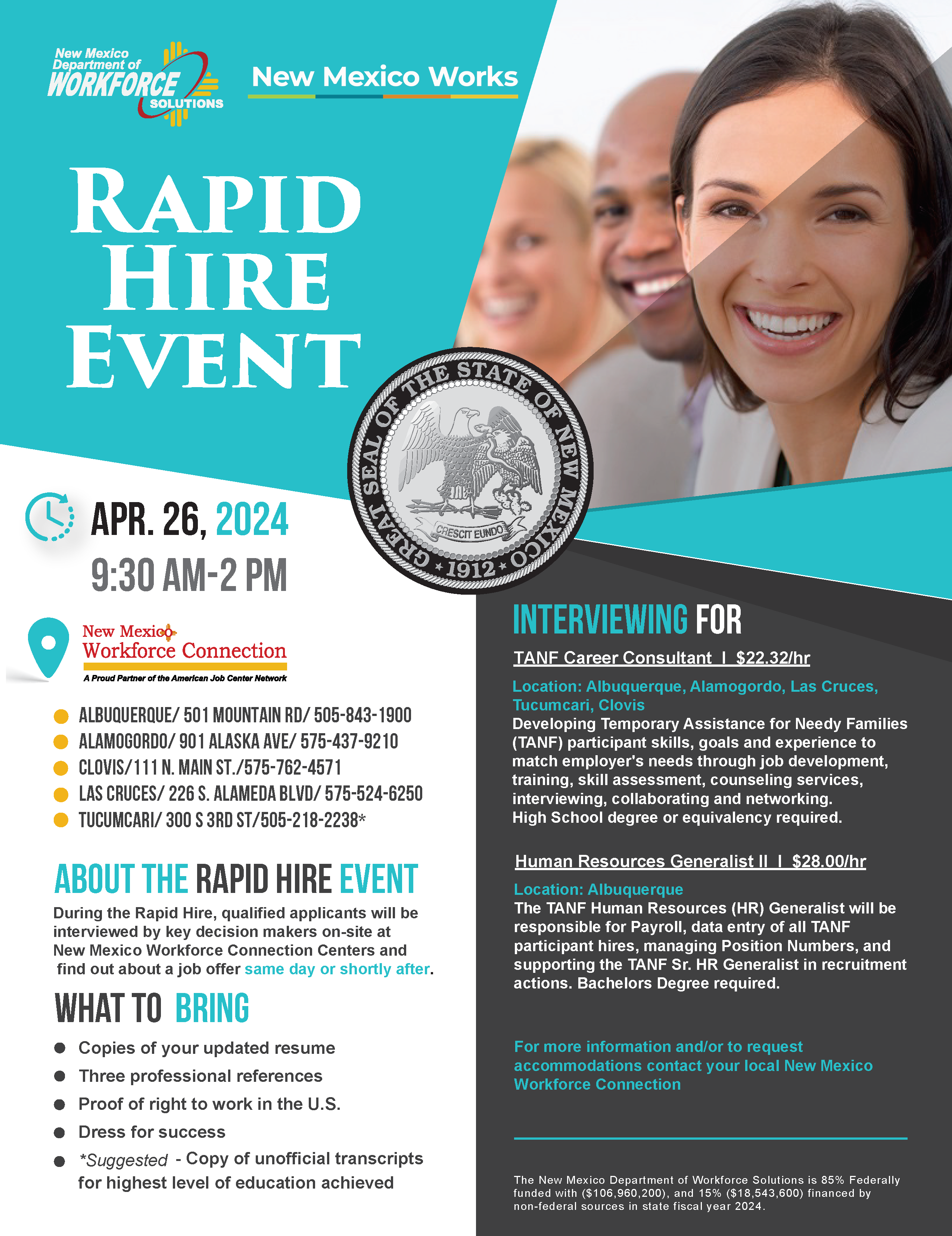 New Mexico Department of Workforce Solutions Rapid Hire Event Flyer