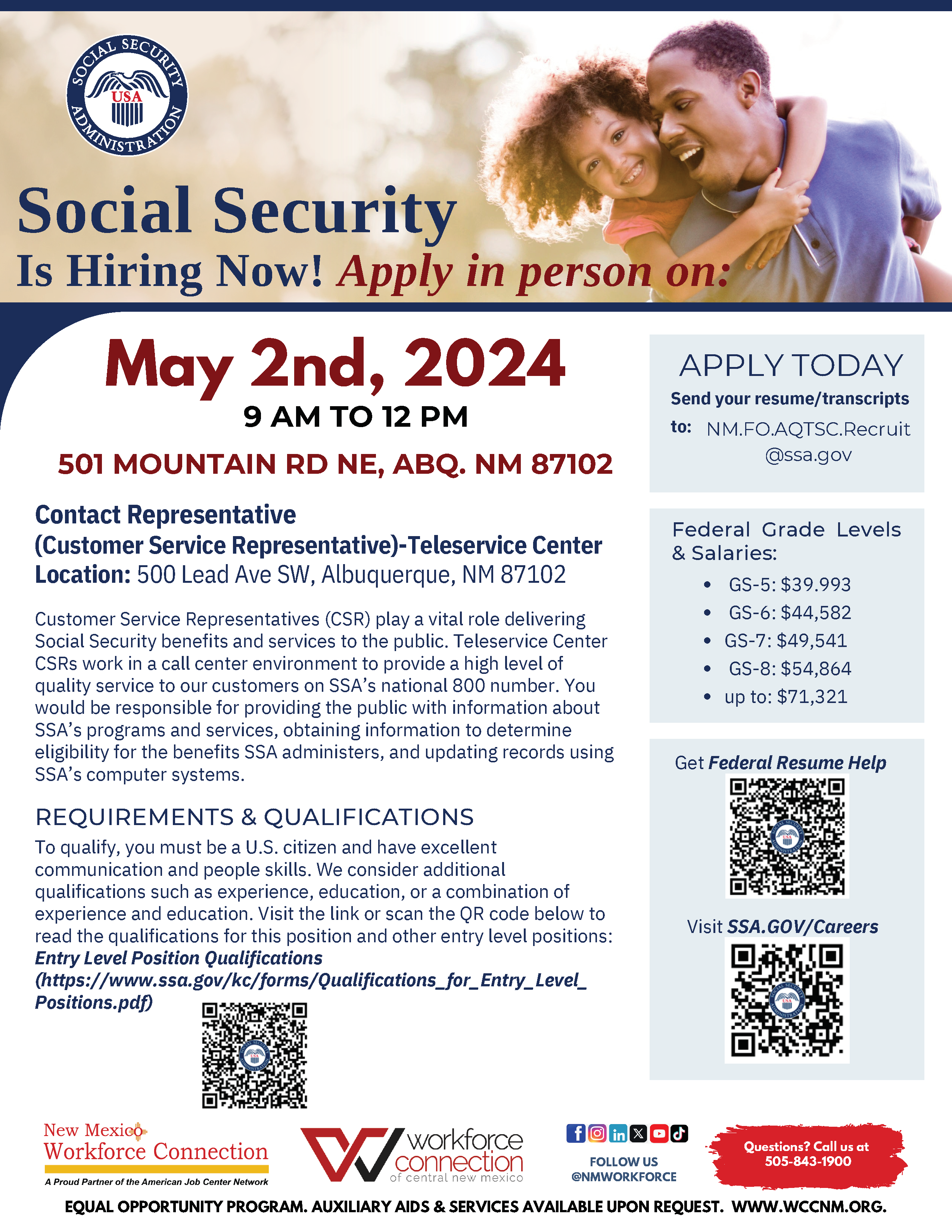 Social Security Administration is Hiring Now - Apply in Person on May 2, 2024 Flyer