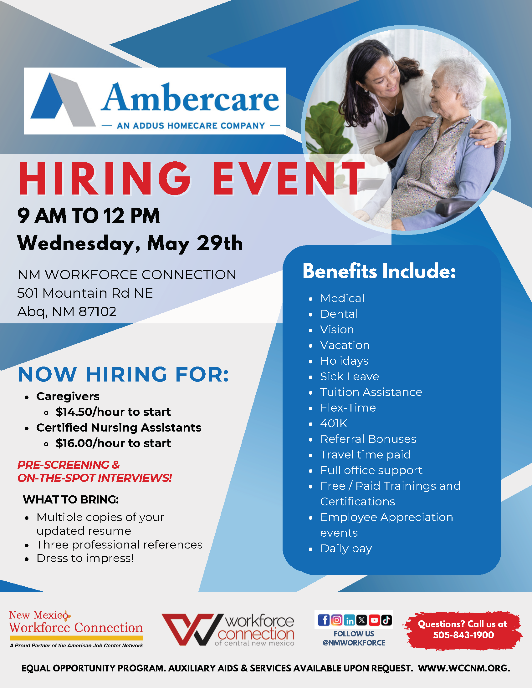 Ambercare Hiring Event May 29th Flyer