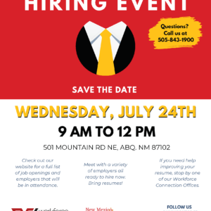 Employer Connection Hiring Event Wednesday, July 24th - Flyer