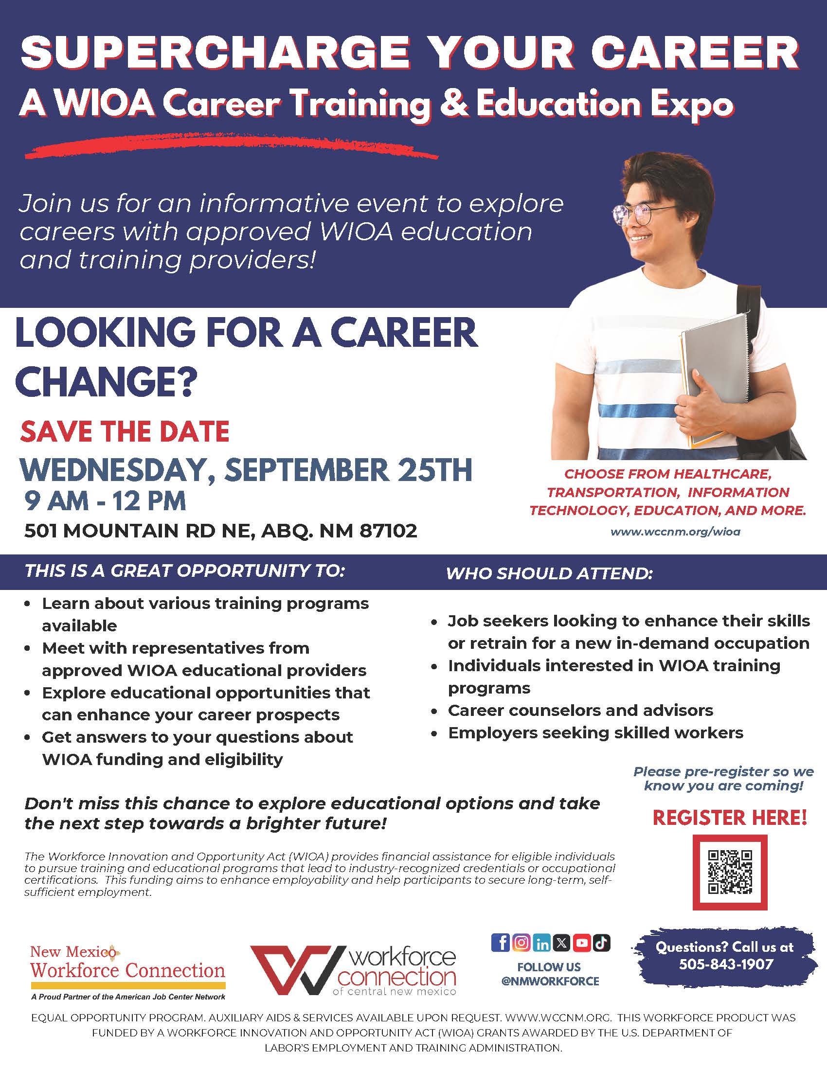 WIOA Career Training and Education Expo - September 25, 9am - 12pm - Flyer