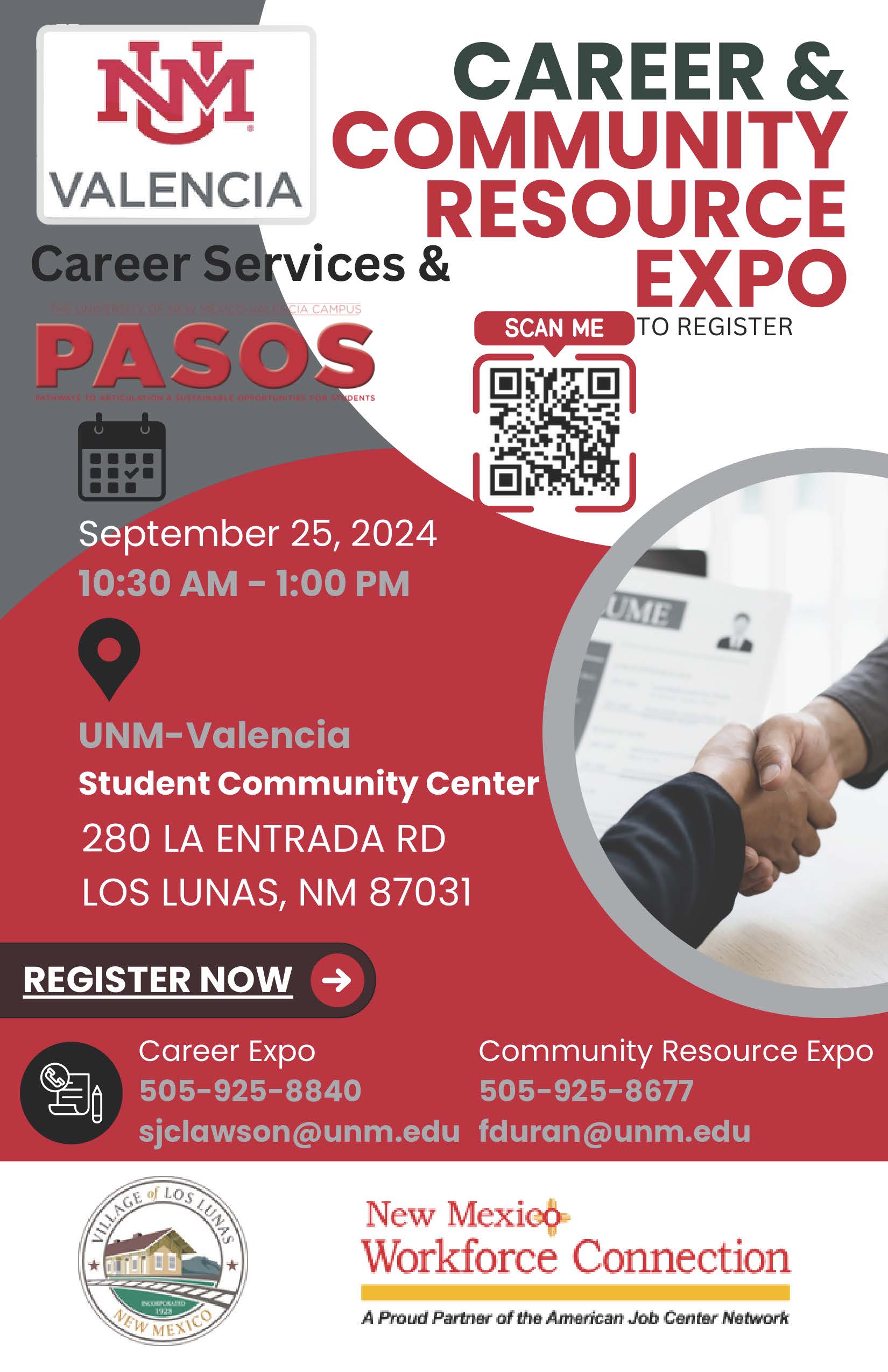 Career & Community Resource Expo | September 25, 2024, 10:30am - 1:00pm | UNM Valencia Career Services - Flyer