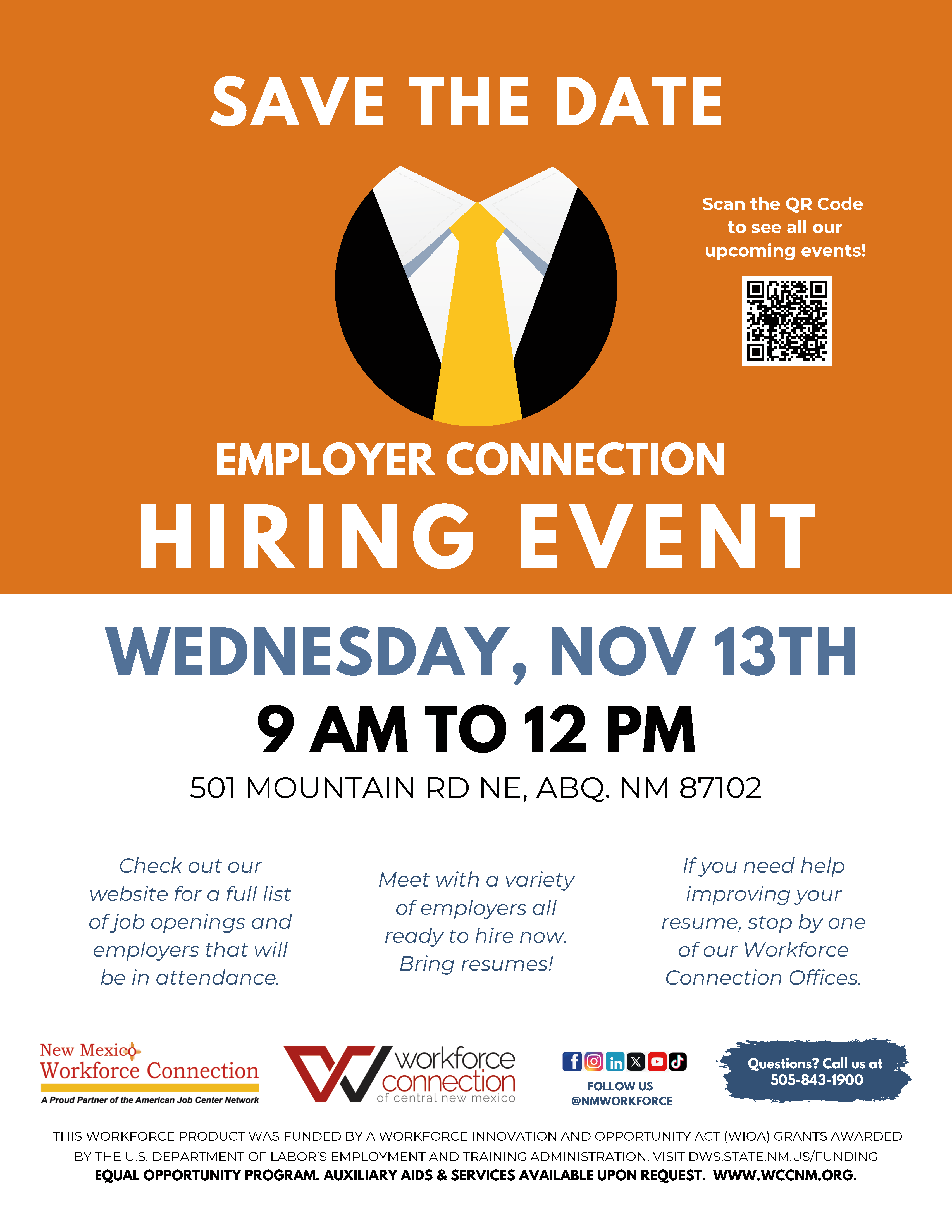 Save the Date Employer Connection Hiring Event | Wednesday, Nov 13th from 9 am to 12 pm