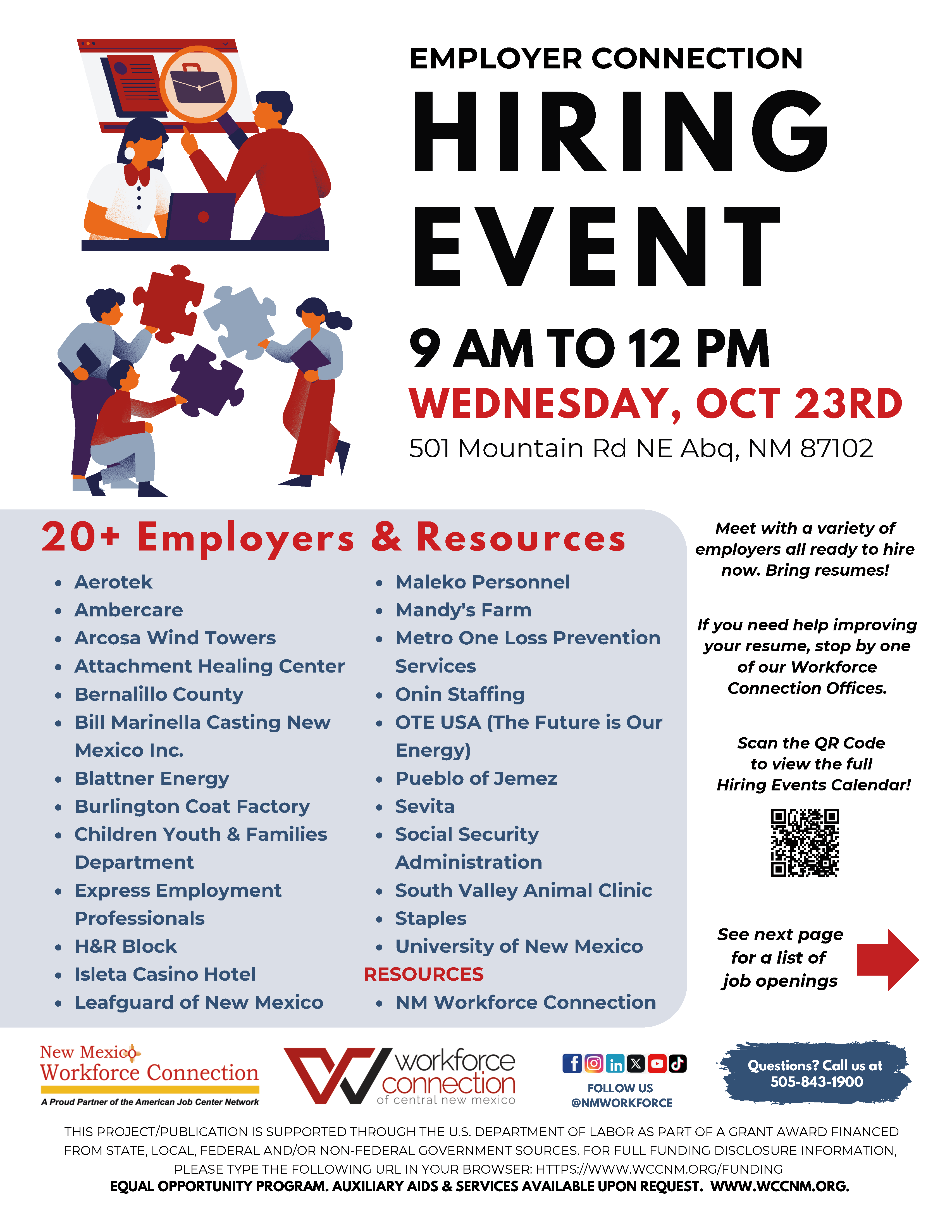 Employer Connection Hiring Event from 9AM to 12PM - Flyer