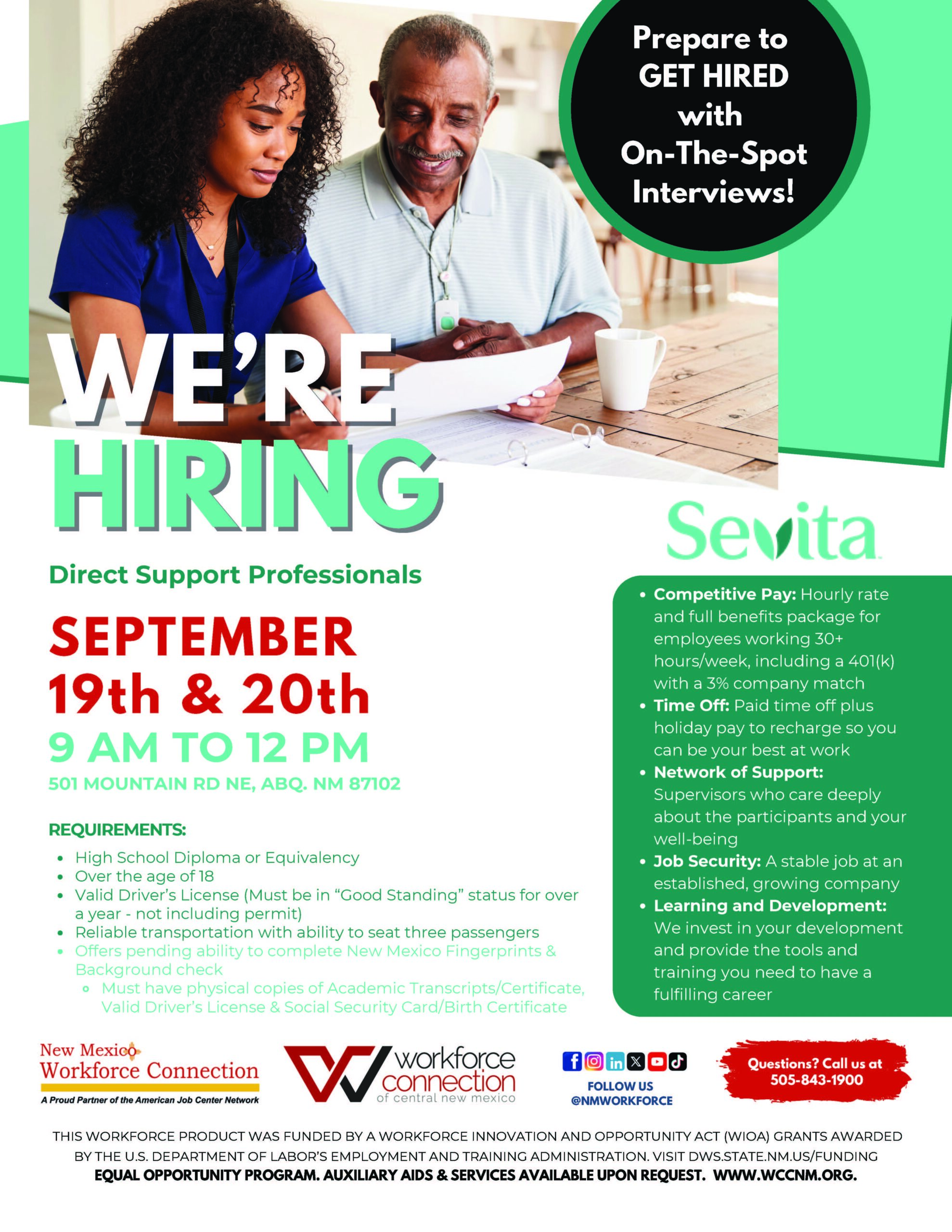 Sevita Hiring Event | September 19th & 20th, 9am - 12pm - Flyer