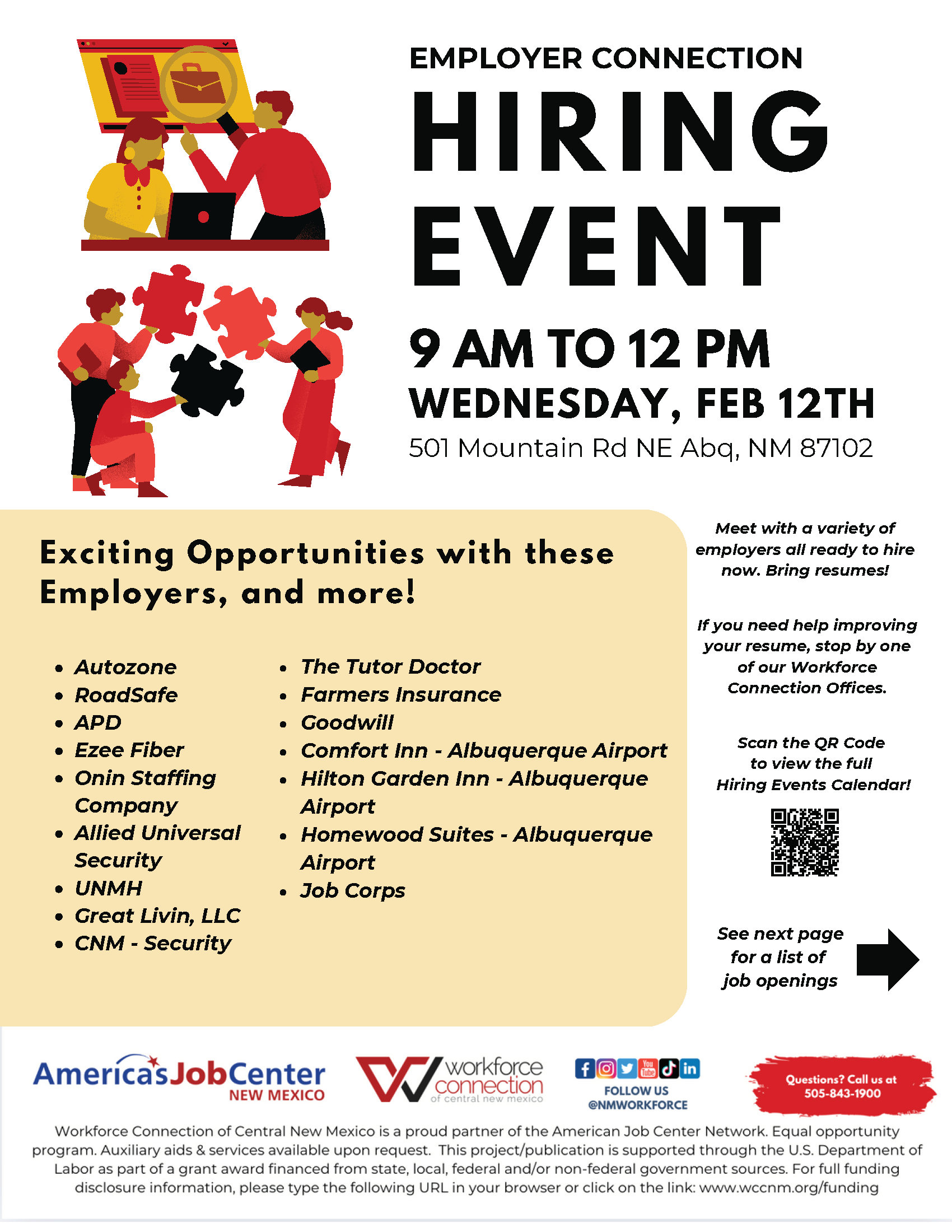 Employer Connection Hiring Event on Wednesday, February 12th from 9 am to 12 pm